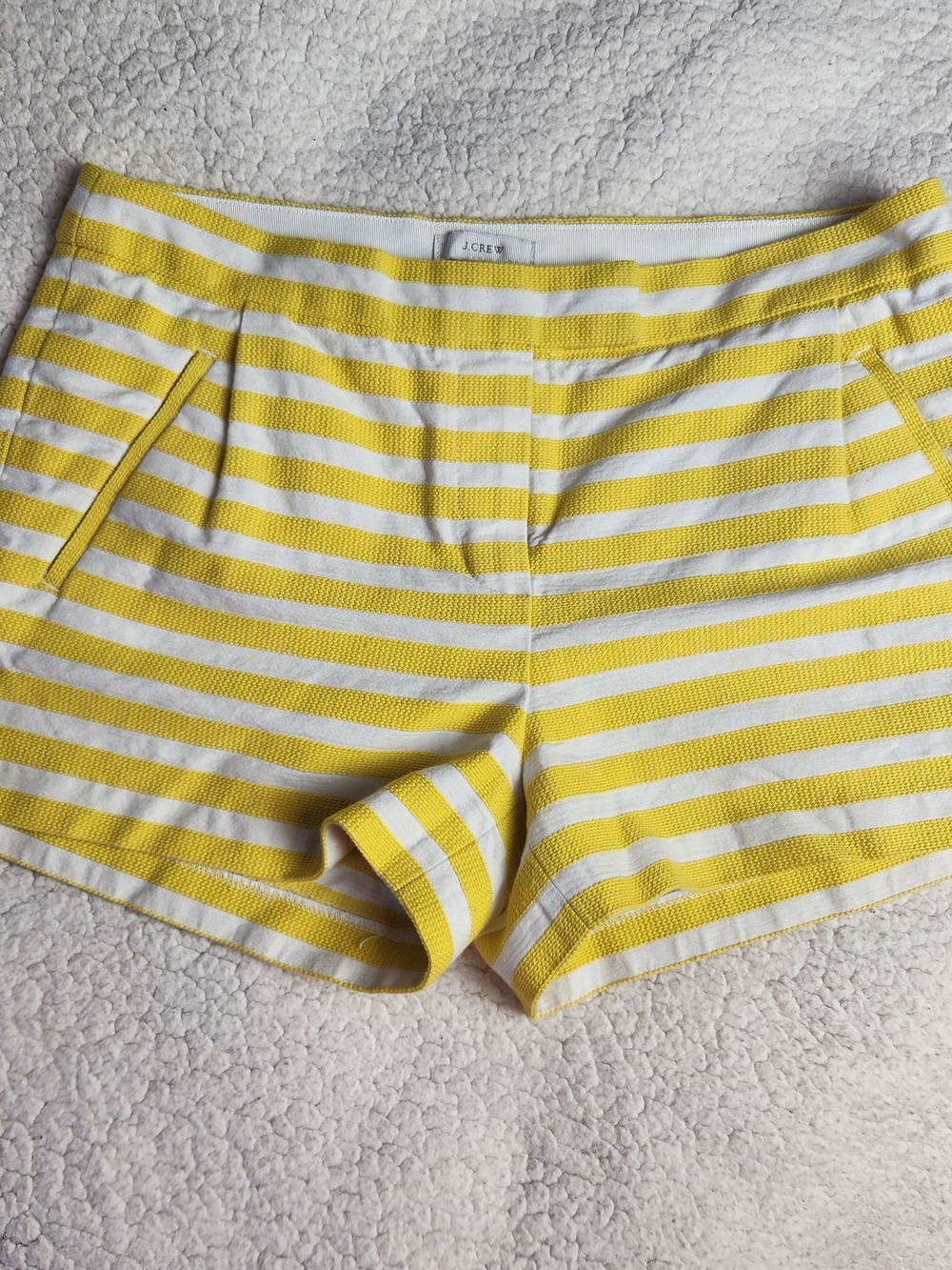 J. Crew Yellow & White Striped High-Waist Shorts
